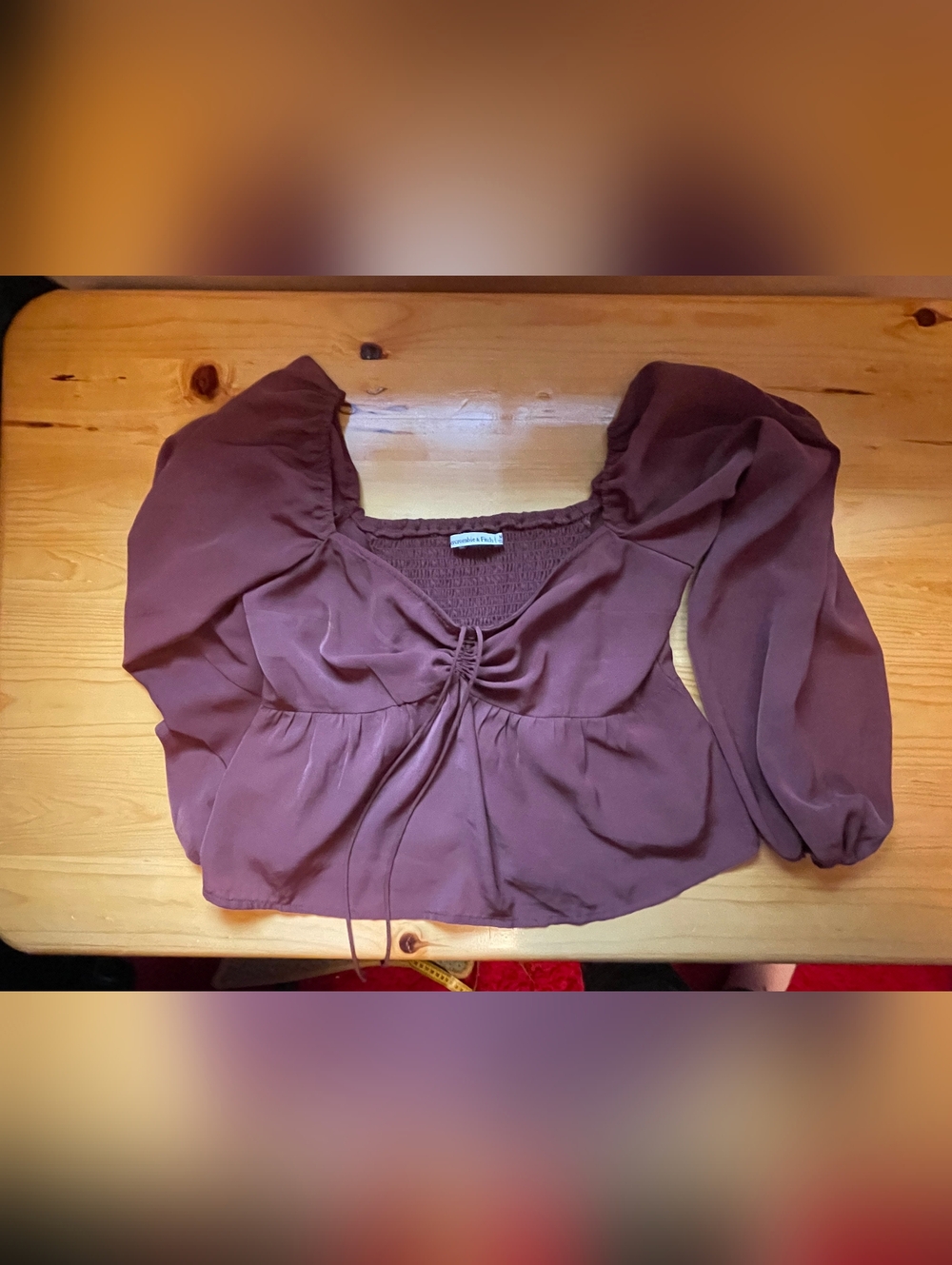 Abercrombie cinch front blouse, Puff Sleeves,  M brown